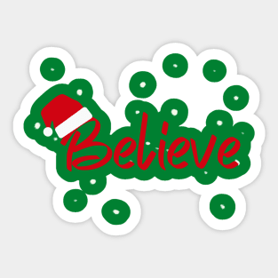Believe Christmas Santa Hat Snowy Holiday Lettering Sticker